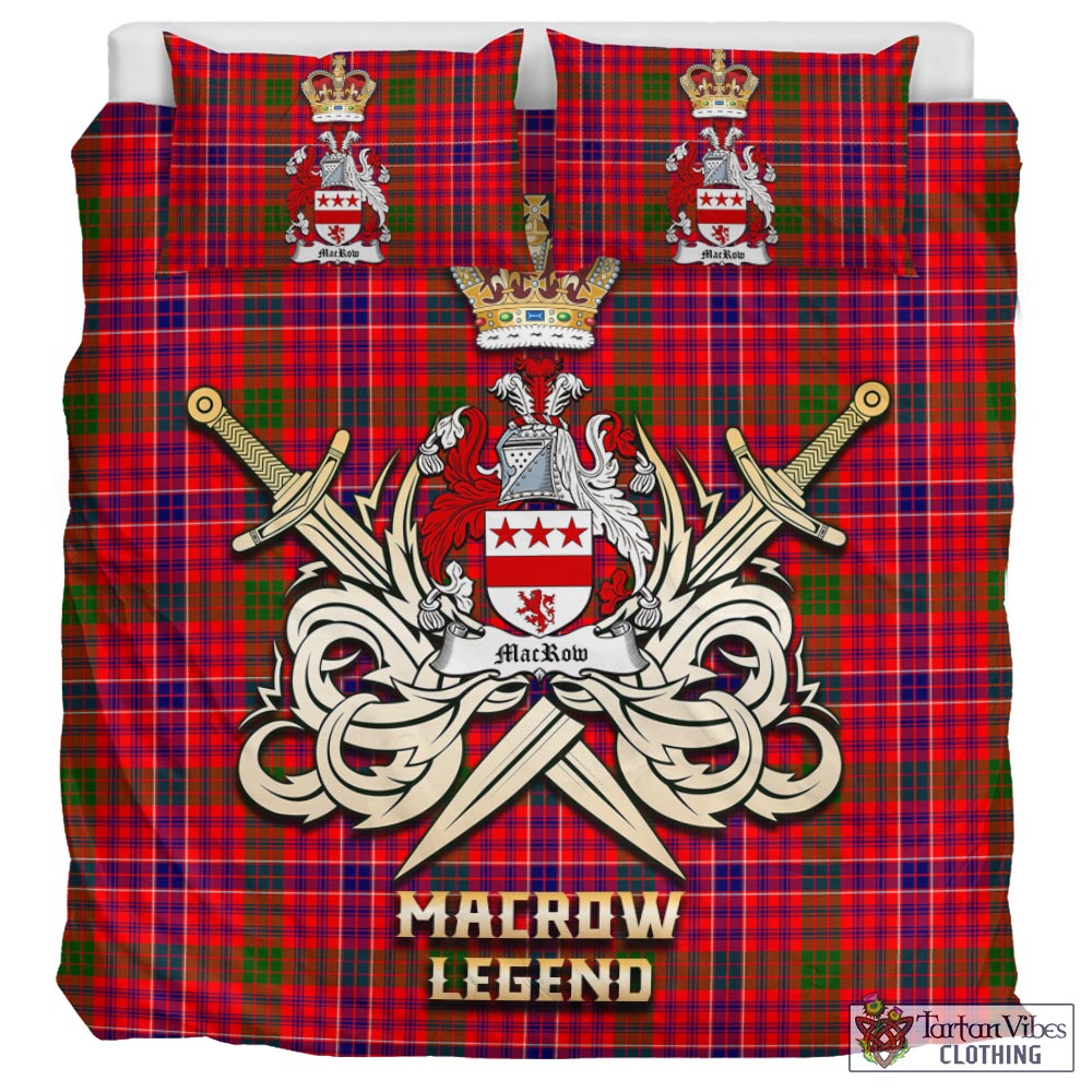 Tartan Vibes Clothing MacRow Tartan Bedding Set with Clan Crest and the Golden Sword of Courageous Legacy