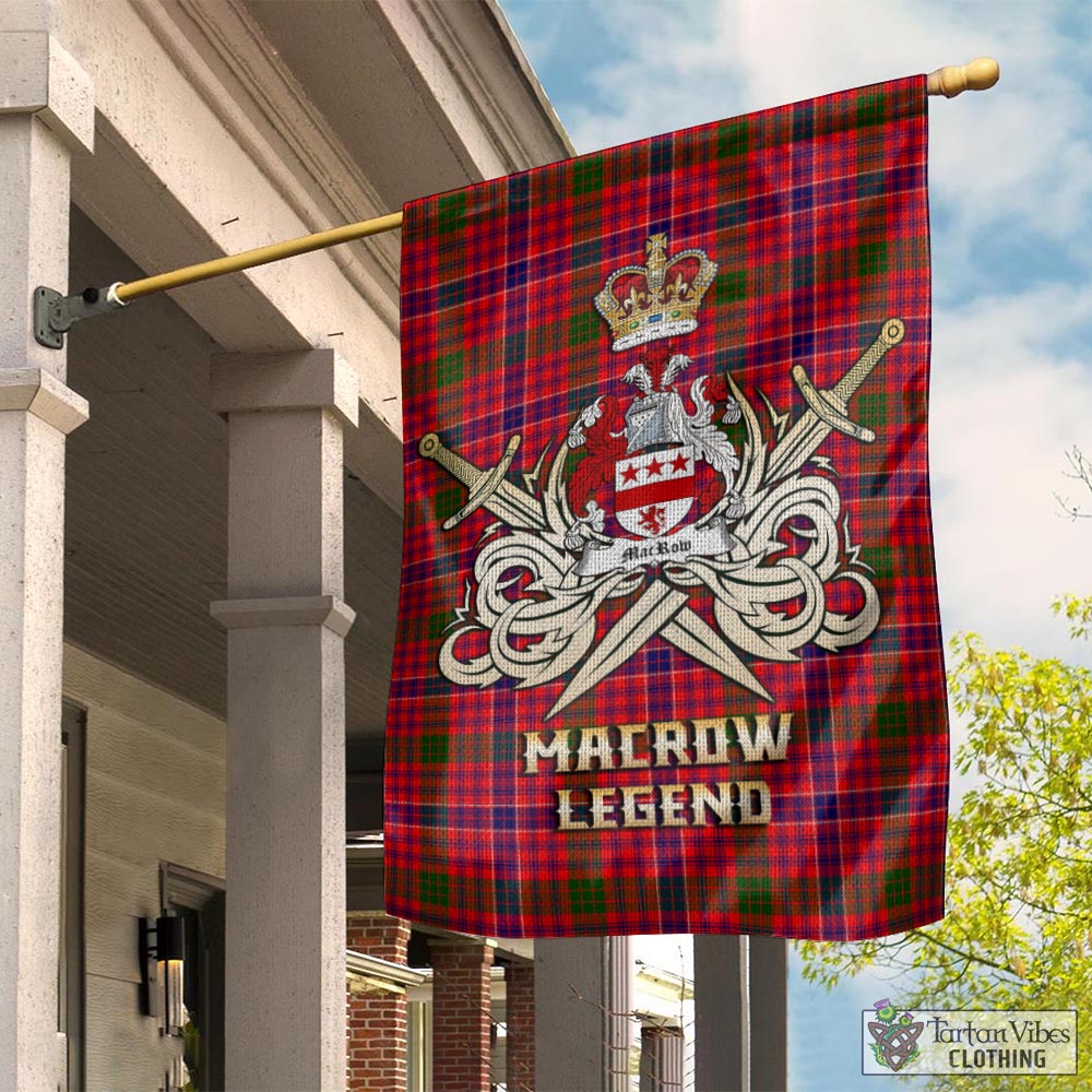 Tartan Vibes Clothing MacRow Tartan Flag with Clan Crest and the Golden Sword of Courageous Legacy