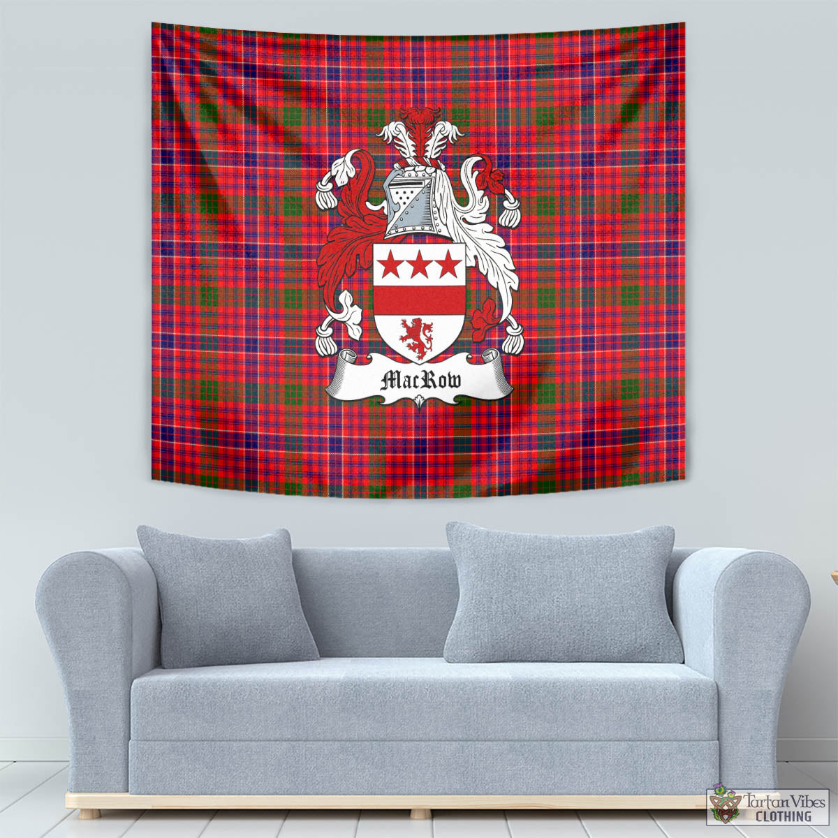 Tartan Vibes Clothing MacRow Tartan Tapestry Wall Hanging and Home Decor for Room with Family Crest