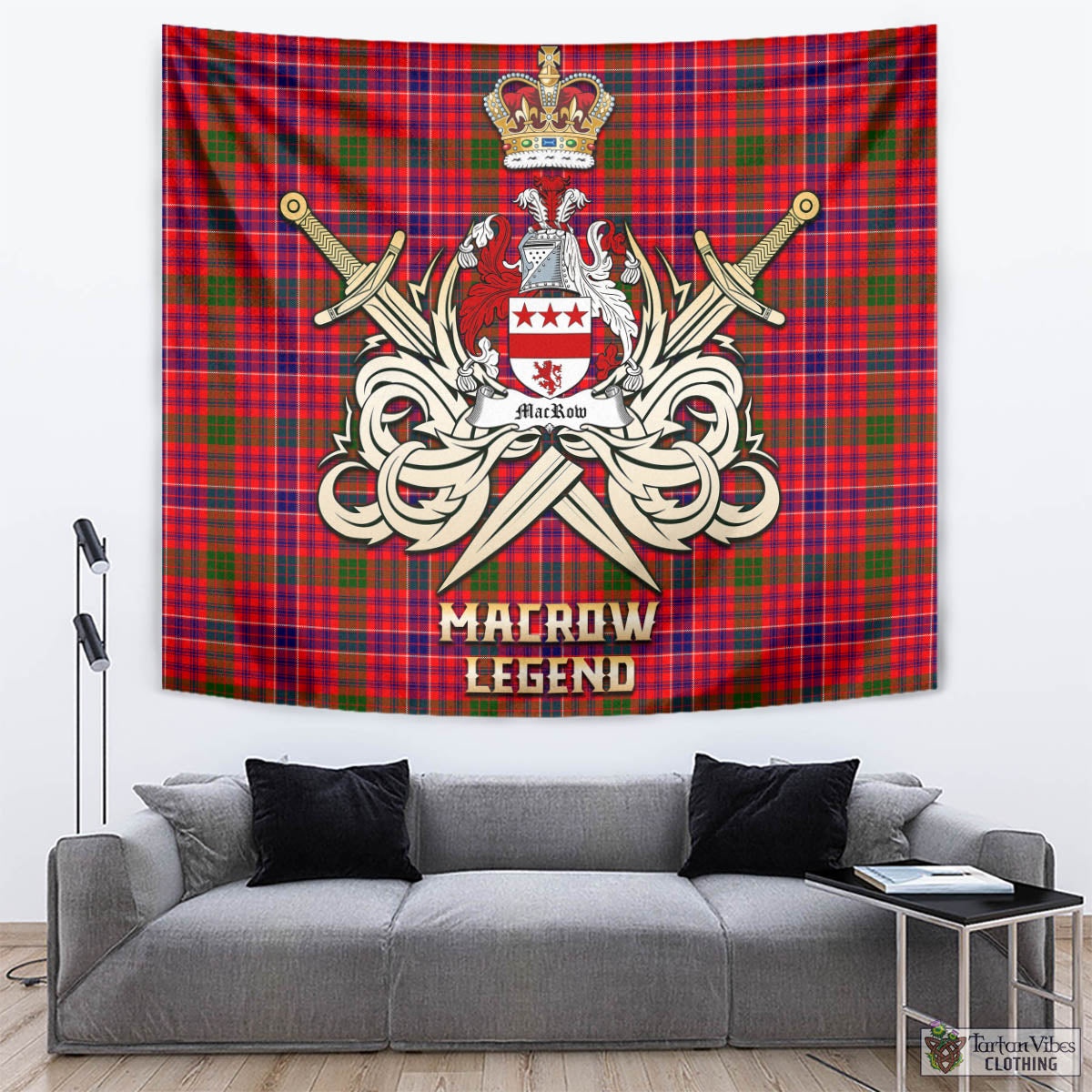 MacRow Tartan Tapestry with Clan Crest and the Golden Sword of Courageous Legacy - Tartan Vibes Clothing