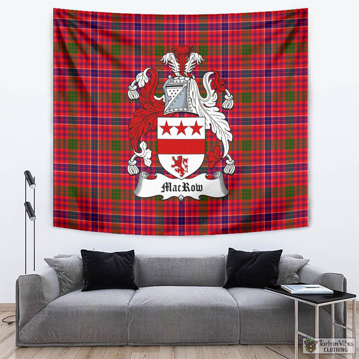 Tartan Vibes Clothing MacRow Tartan Tapestry Wall Hanging and Home Decor for Room with Family Crest