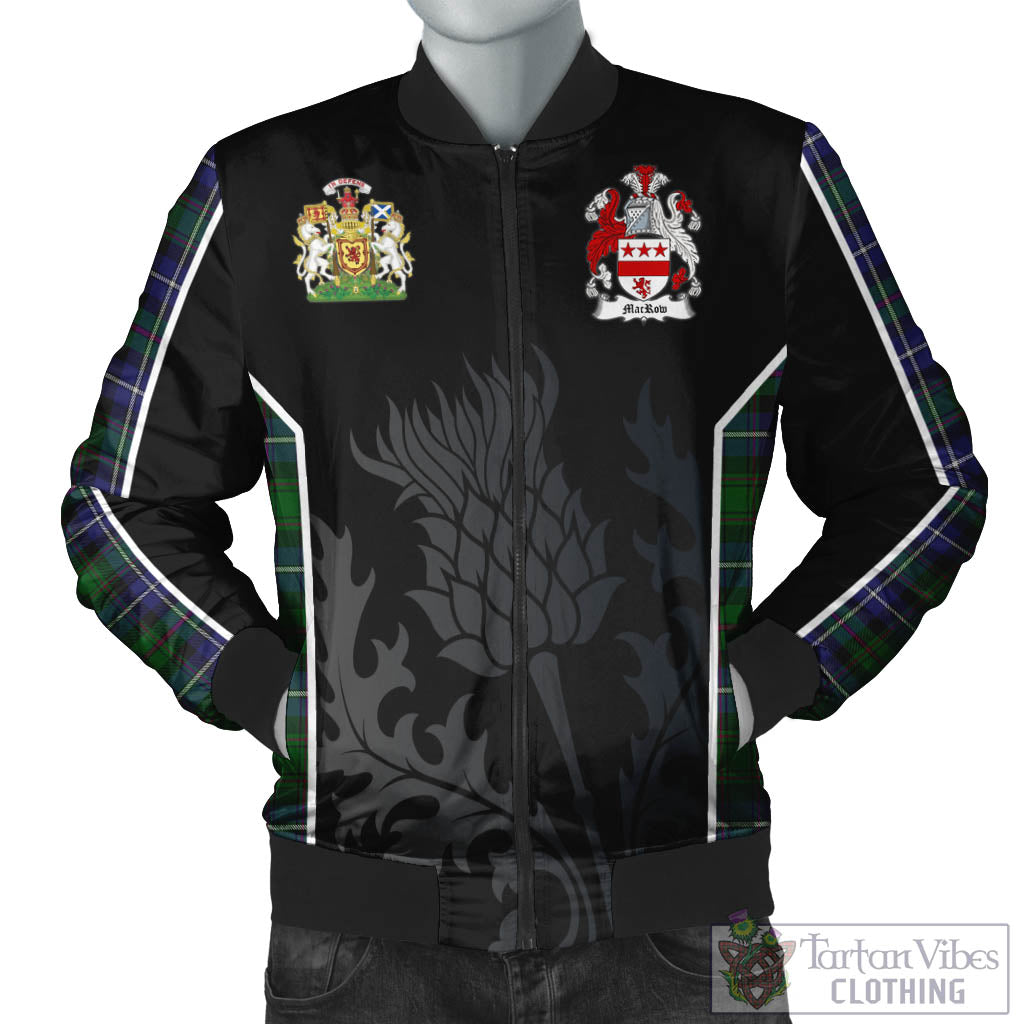 MacRow Hunting Tartan Bomber Jacket with Family Crest and Scottish Thistle Vibes Sport Style Unisex Black - Tartan Vibes Clothing