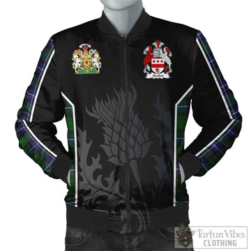 MacRow Hunting Tartan Bomber Jacket with Family Crest and Scottish Thistle Vibes Sport Style Unisex Black - Tartan Vibes Clothing