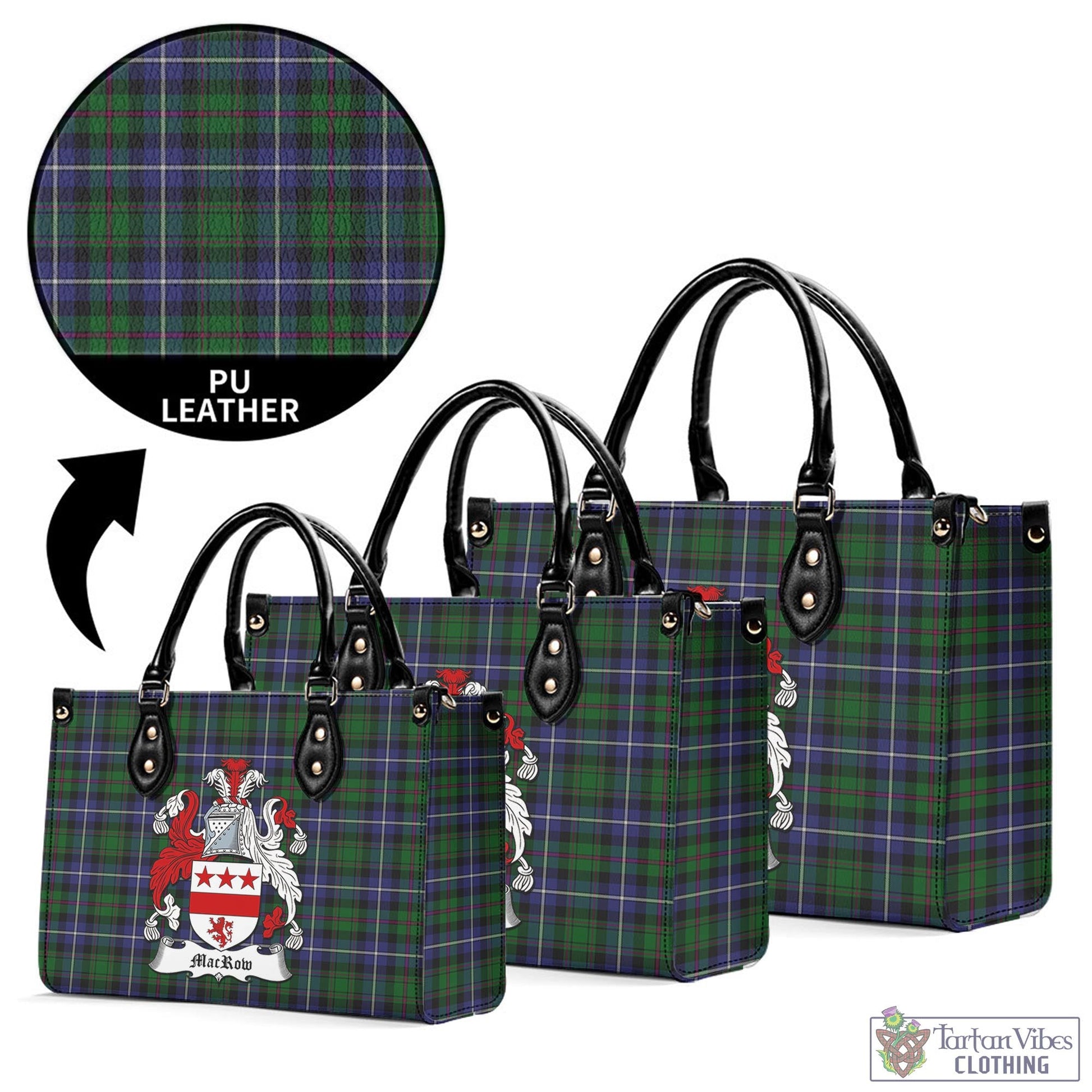 MacRow Hunting Tartan Luxury Leather Handbags with Family Crest L - Tartan Vibes Clothing