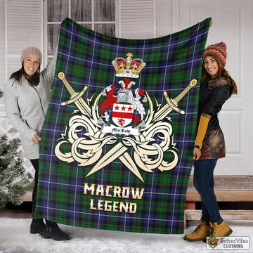 MacRow Hunting Tartan Blanket with Clan Crest and the Golden Sword of Courageous Legacy X-Large 59 x 79 inches 150 x 200 cm - Tartan Vibes Clothing