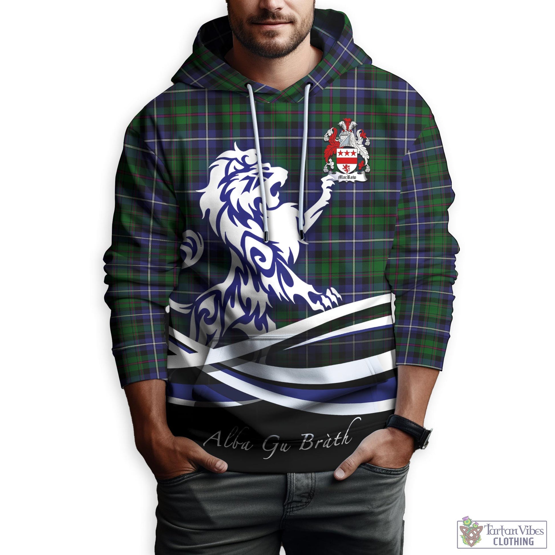 MacRow Hunting Tartan Hoodie with Alba Gu Brath Regal Lion Emblem Zip Hoodie - Tartan Vibes Clothing