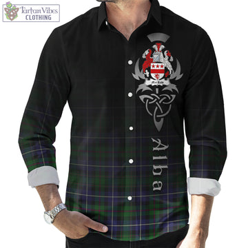 MacRow Hunting Tartan Long Sleeve Button Up Featuring Alba Gu Brath Family Crest Celtic Inspired Men's Shirt - Tartan Vibes Clothing