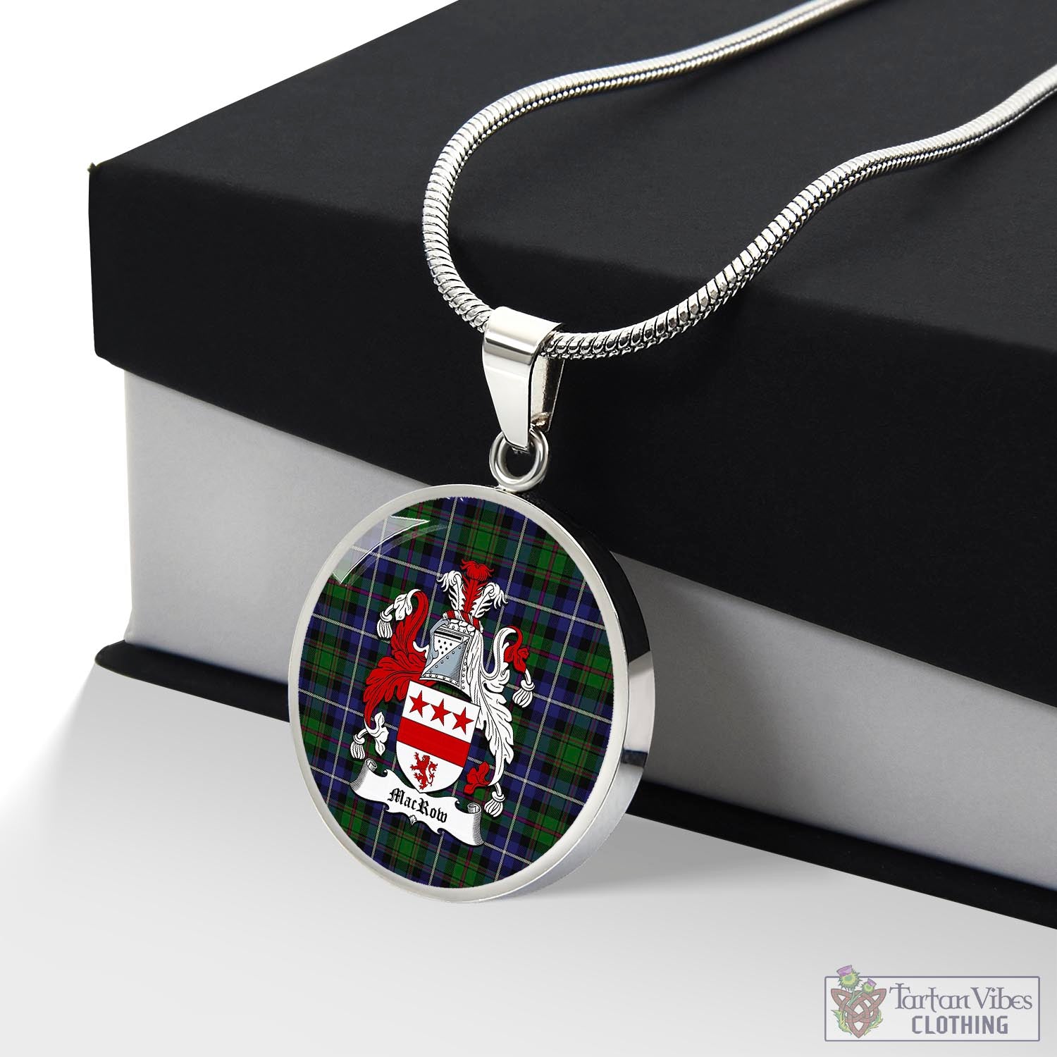 MacRow Hunting Tartan Circle Necklace with Family Crest Luxury Necklace (Silver) No - Tartan Vibes Clothing
