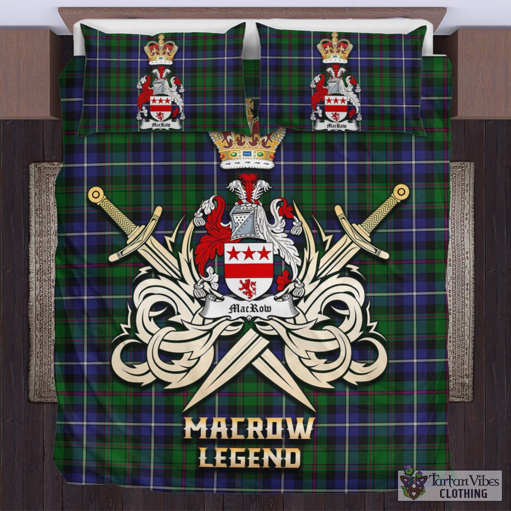Tartan Vibes Clothing MacRow Hunting Tartan Bedding Set with Clan Crest and the Golden Sword of Courageous Legacy