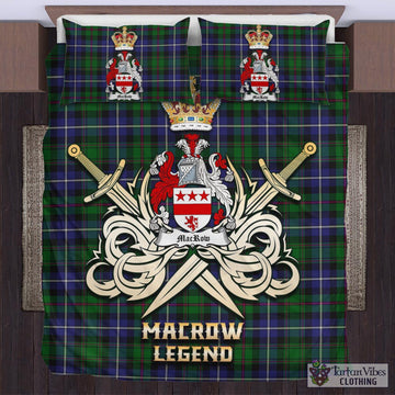 Tartan Vibes Clothing MacRow Hunting Tartan Bedding Set with Clan Crest and the Golden Sword of Courageous Legacy