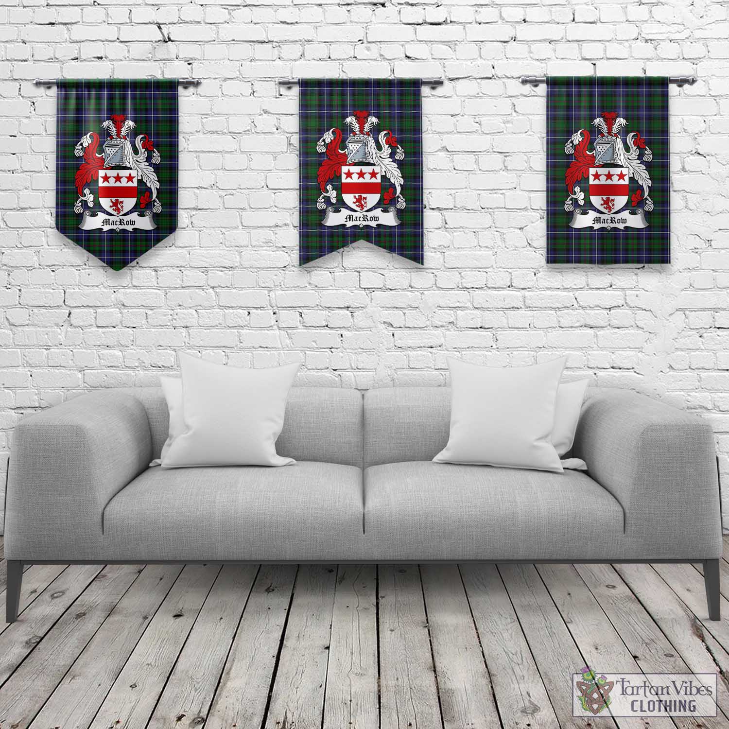 MacRow Hunting Tartan Gonfalon, Tartan Banner with Family Crest Rectangle - Tartan Vibes Clothing