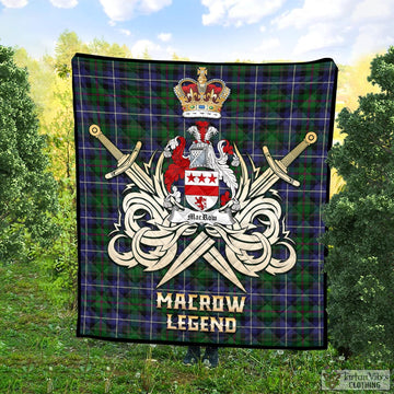 MacRow Hunting Tartan Quilt with Clan Crest and the Golden Sword of Courageous Legacy Super King Quilt 91" x 110" - Tartan Vibes Clothing