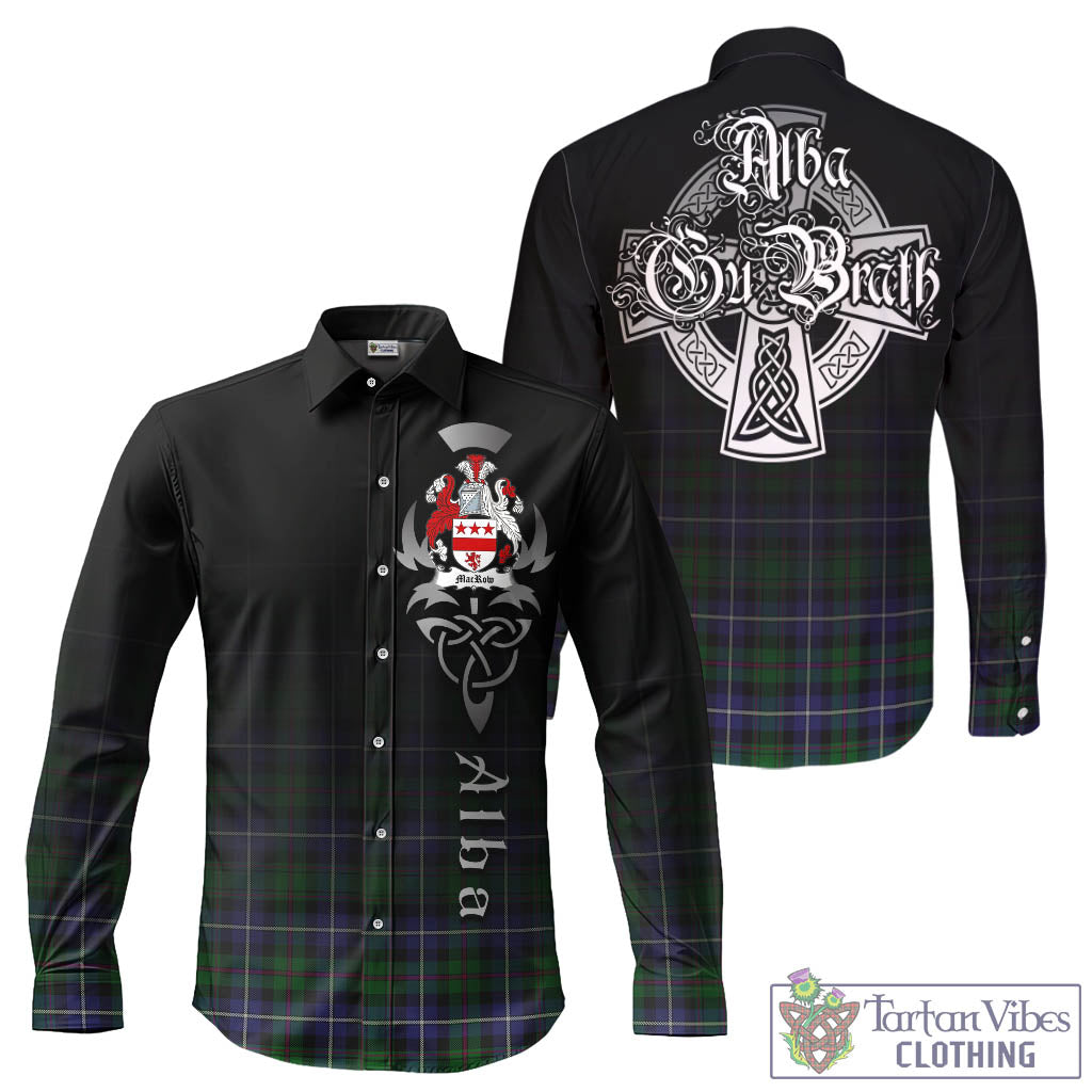 MacRow Hunting Tartan Long Sleeve Button Up Featuring Alba Gu Brath Family Crest Celtic Inspired - Tartan Vibes Clothing