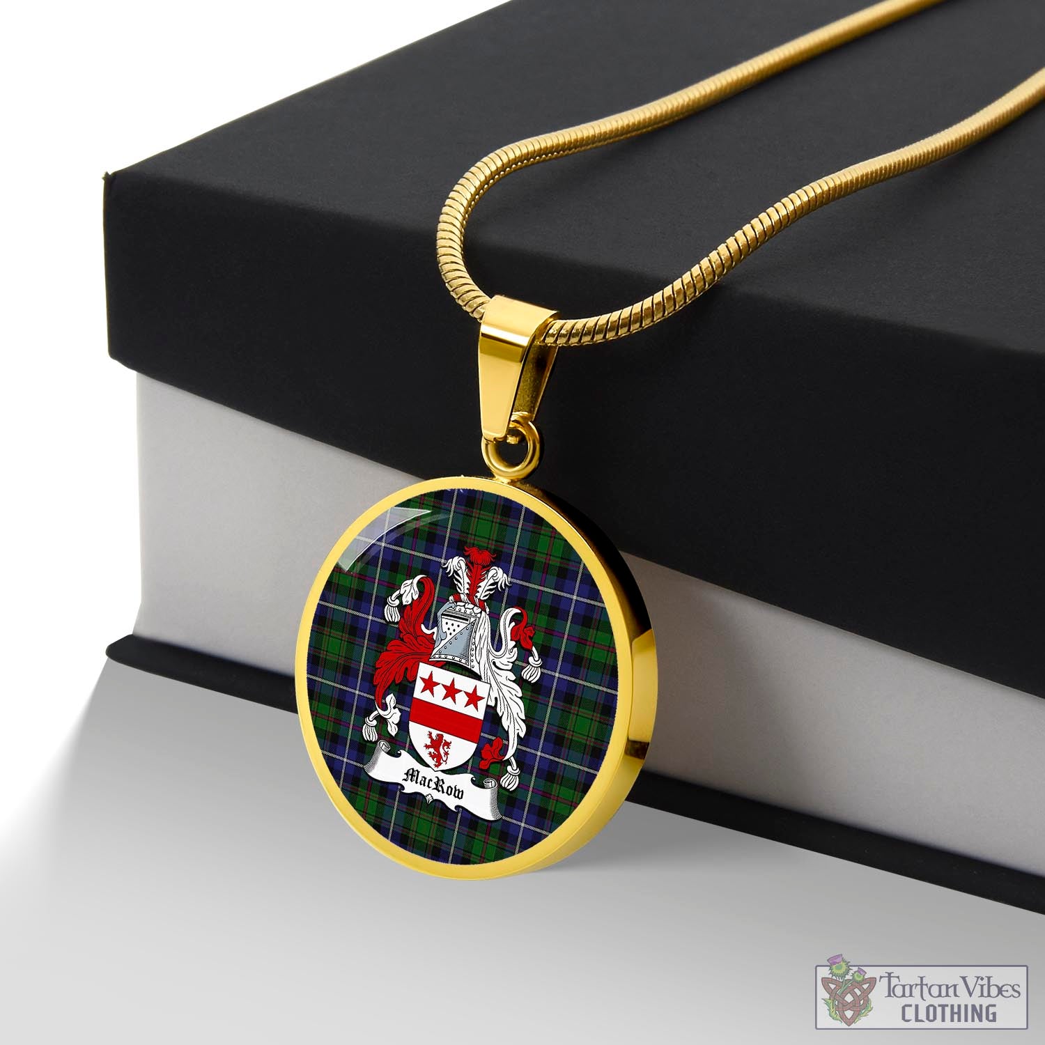 MacRow Hunting Tartan Circle Necklace with Family Crest Luxury Necklace (Gold) No - Tartan Vibes Clothing