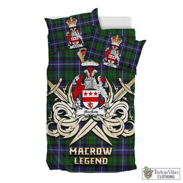 MacRow Hunting Tartan Bedding Set with Clan Crest and the Golden Sword of Courageous Legacy