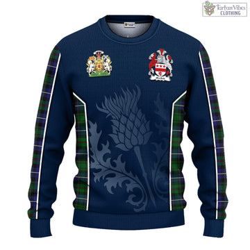 MacRow Hunting Tartan Knitted Sweatshirt with Family Crest and Scottish Thistle Vibes Sport Style - Tartan Vibes Clothing