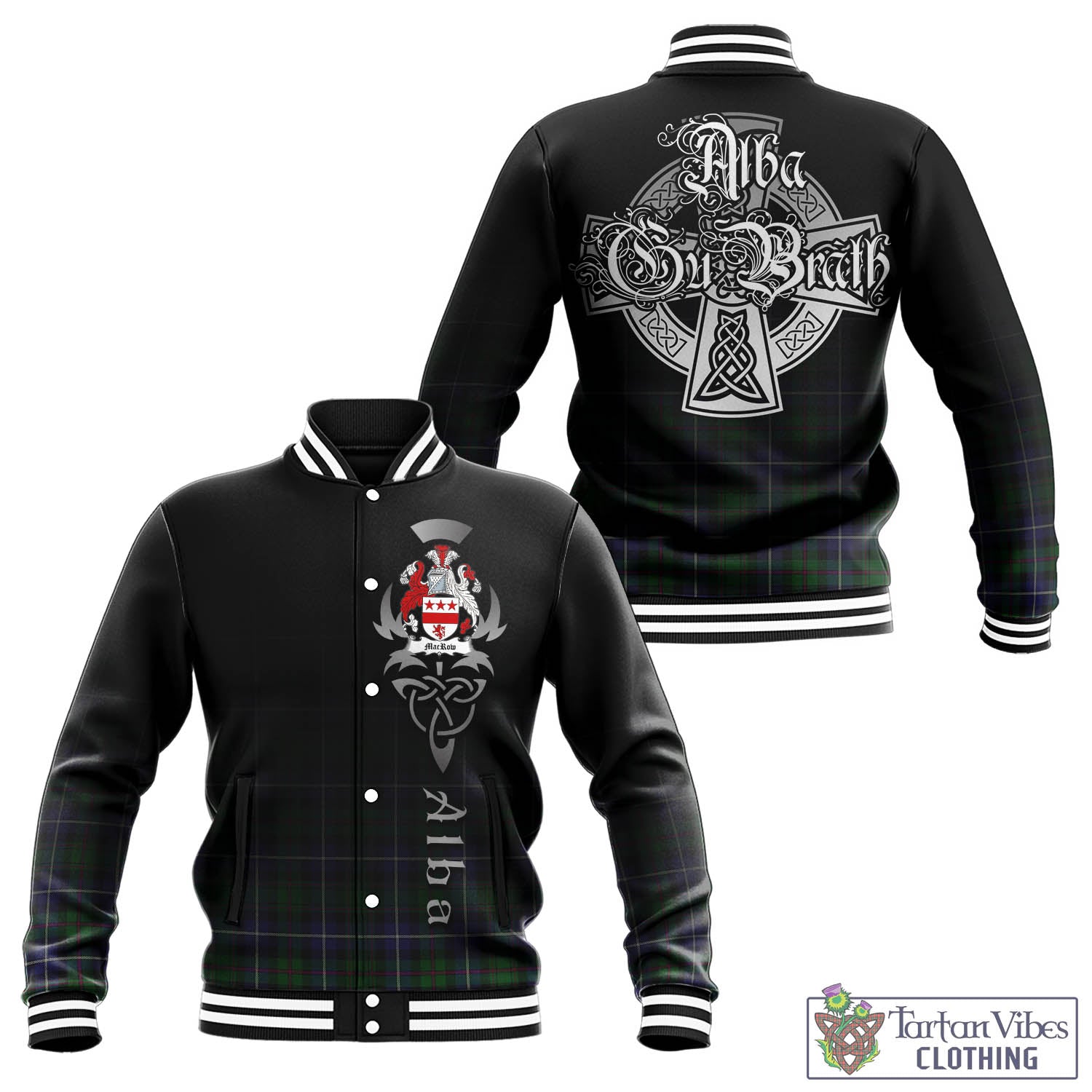 MacRow Hunting Tartan Baseball Jacket Featuring Alba Gu Brath Family Crest Celtic Inspired - Tartan Vibes Clothing