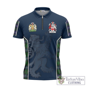 MacRow Hunting Tartan Zipper Polo Shirt with Family Crest and Lion Rampant Vibes Sport Style - Tartan Vibes Clothing