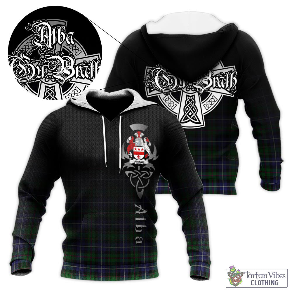 MacRow Hunting Tartan Knitted Hoodie Featuring Alba Gu Brath Family Crest Celtic Inspired - Tartan Vibes Clothing