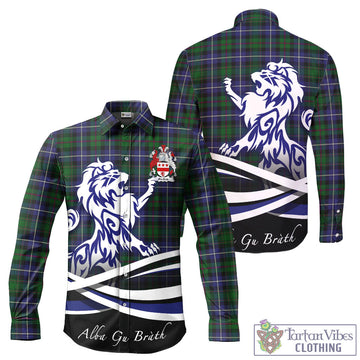 MacRow Hunting Tartan Long Sleeve Button Up Shirt with Alba Gu Brath Regal Lion Emblem - Tartan Vibes Clothing