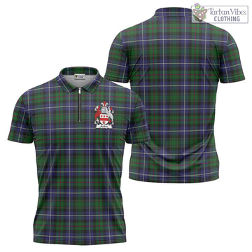 MacRow Hunting Tartan Zipper Polo Shirt with Family Crest - Tartan Vibes Clothing