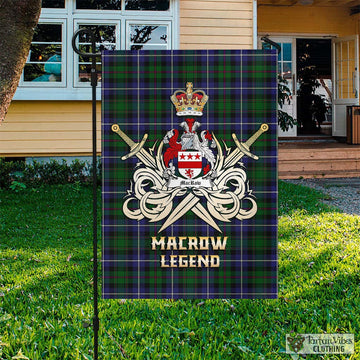 MacRow Hunting Tartan Garden Flag with Clan Crest and the Golden Sword of Courageous Legacy