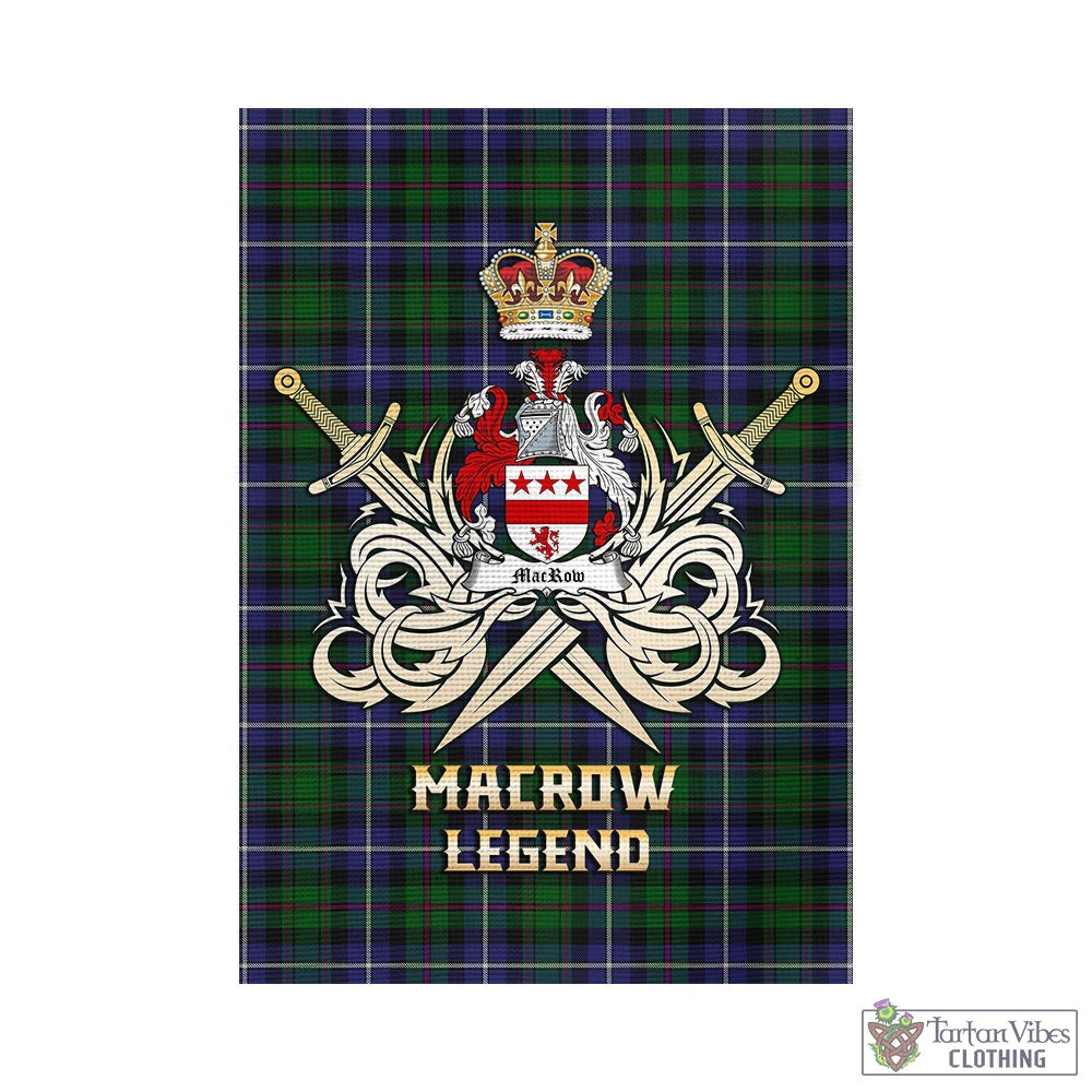 Tartan Vibes Clothing MacRow Hunting Tartan Flag with Clan Crest and the Golden Sword of Courageous Legacy