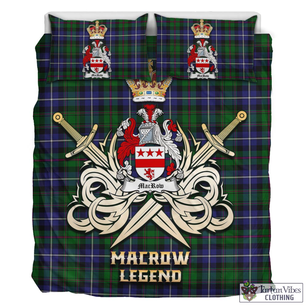 Tartan Vibes Clothing MacRow Hunting Tartan Bedding Set with Clan Crest and the Golden Sword of Courageous Legacy