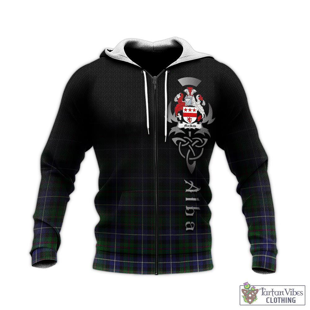 MacRow Hunting Tartan Knitted Hoodie Featuring Alba Gu Brath Family Crest Celtic Inspired - Tartan Vibes Clothing
