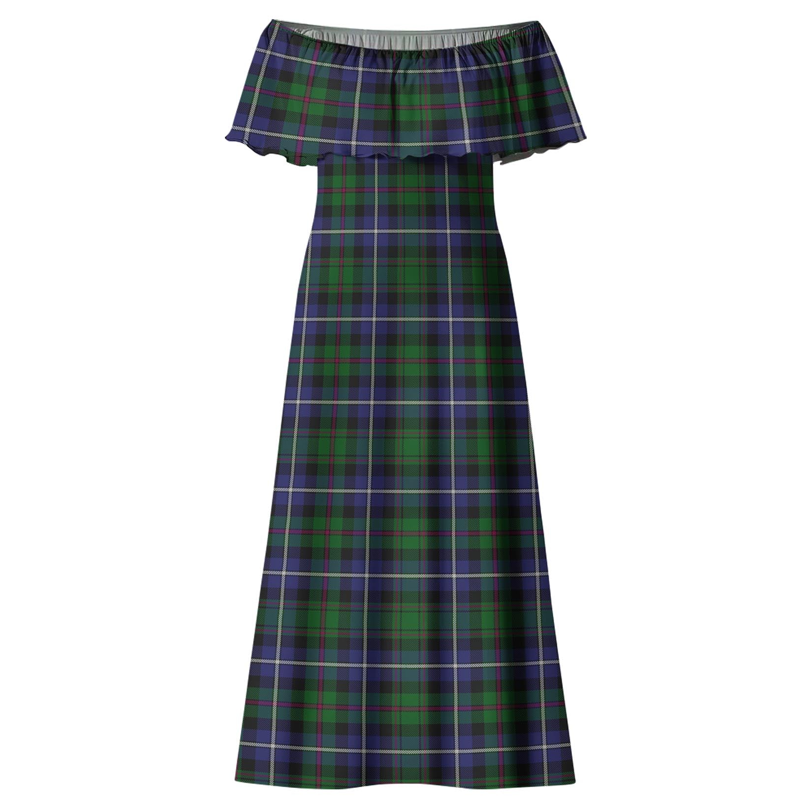 MacRow Hunting Tartan Off Shoulder Long Dress - Tartan Vibes Clothing