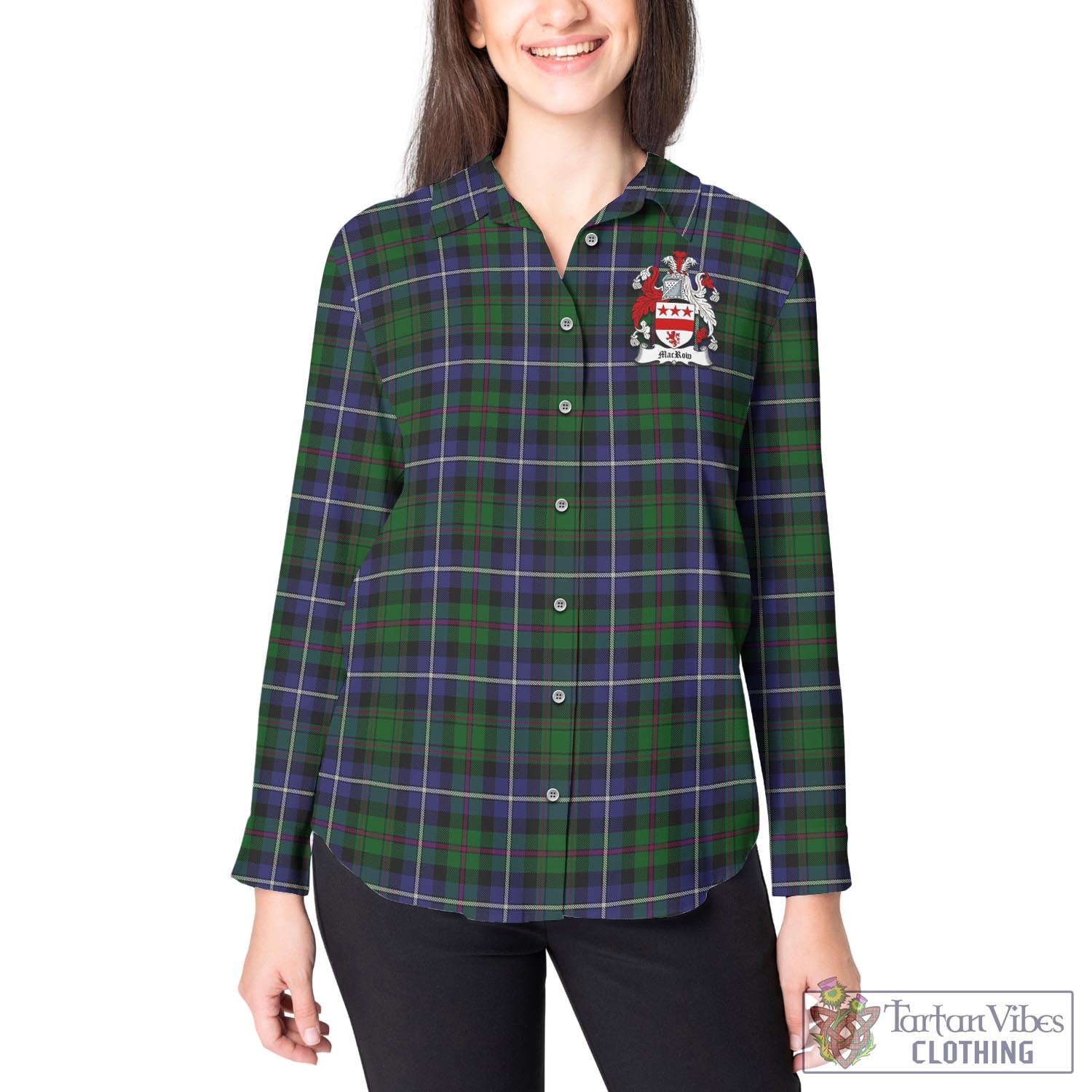 MacRow Hunting Tartan Women's Casual Shirt with Family Crest - Tartan Vibes Clothing