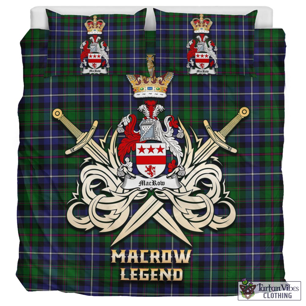 Tartan Vibes Clothing MacRow Hunting Tartan Bedding Set with Clan Crest and the Golden Sword of Courageous Legacy