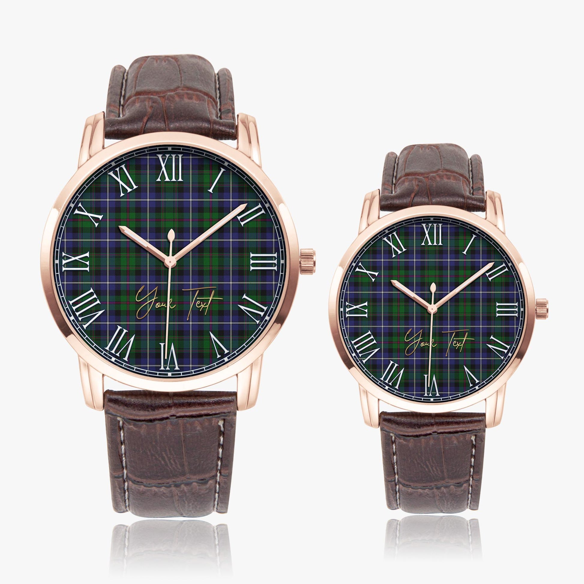 MacRow Hunting Tartan Personalized Your Text Leather Trap Quartz Watch - Tartan Vibes Clothing