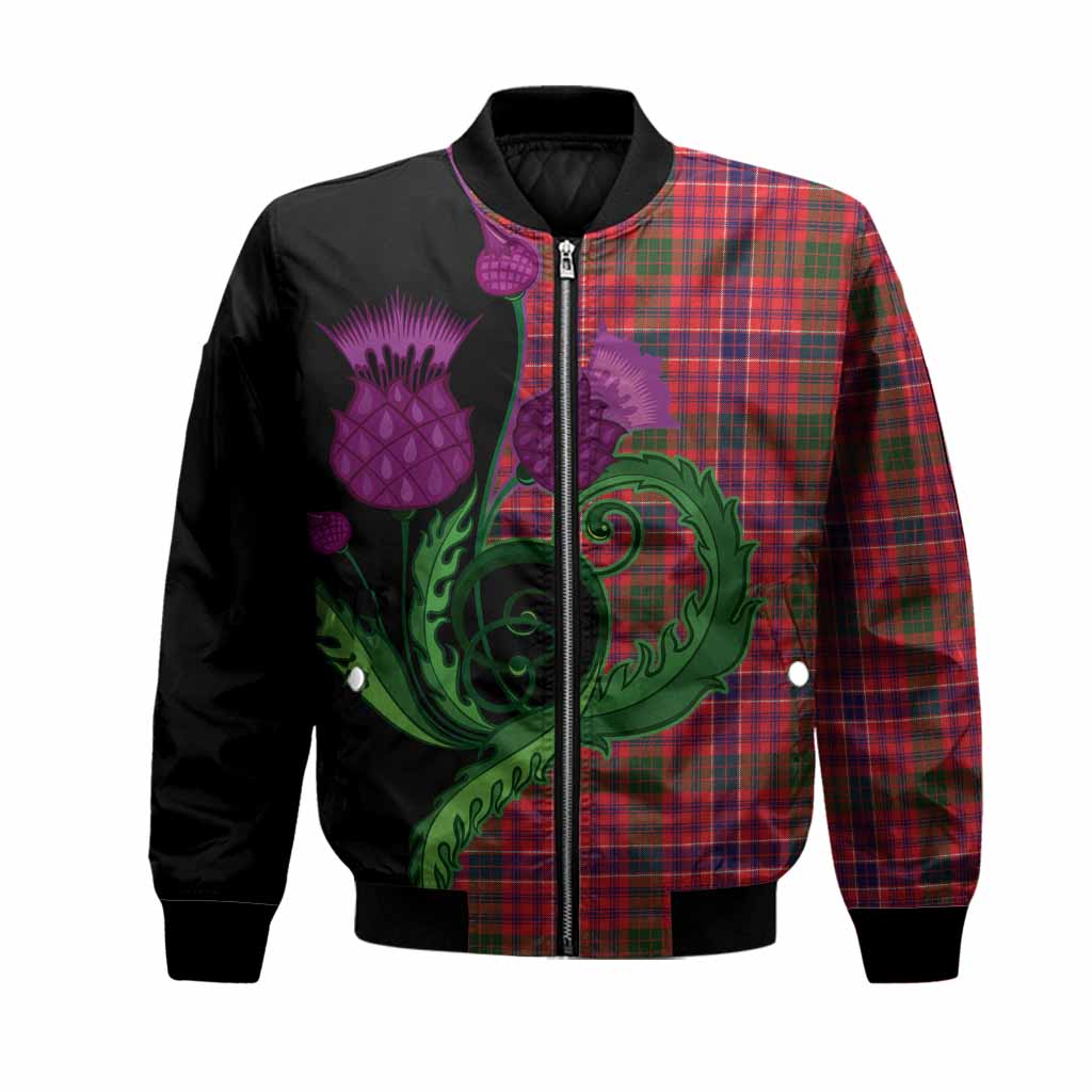 MacRow (McRow) Tartan Bomber Jacket Traditional Scottish Thistle Unisex Black - Tartan Vibes Clothing