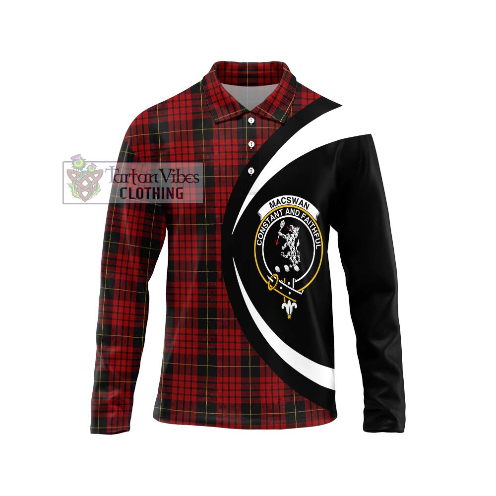 MacSwan Tartan Long Sleeve Polo Shirt with Family Crest Circle Style Unisex - Tartan Vibes Clothing