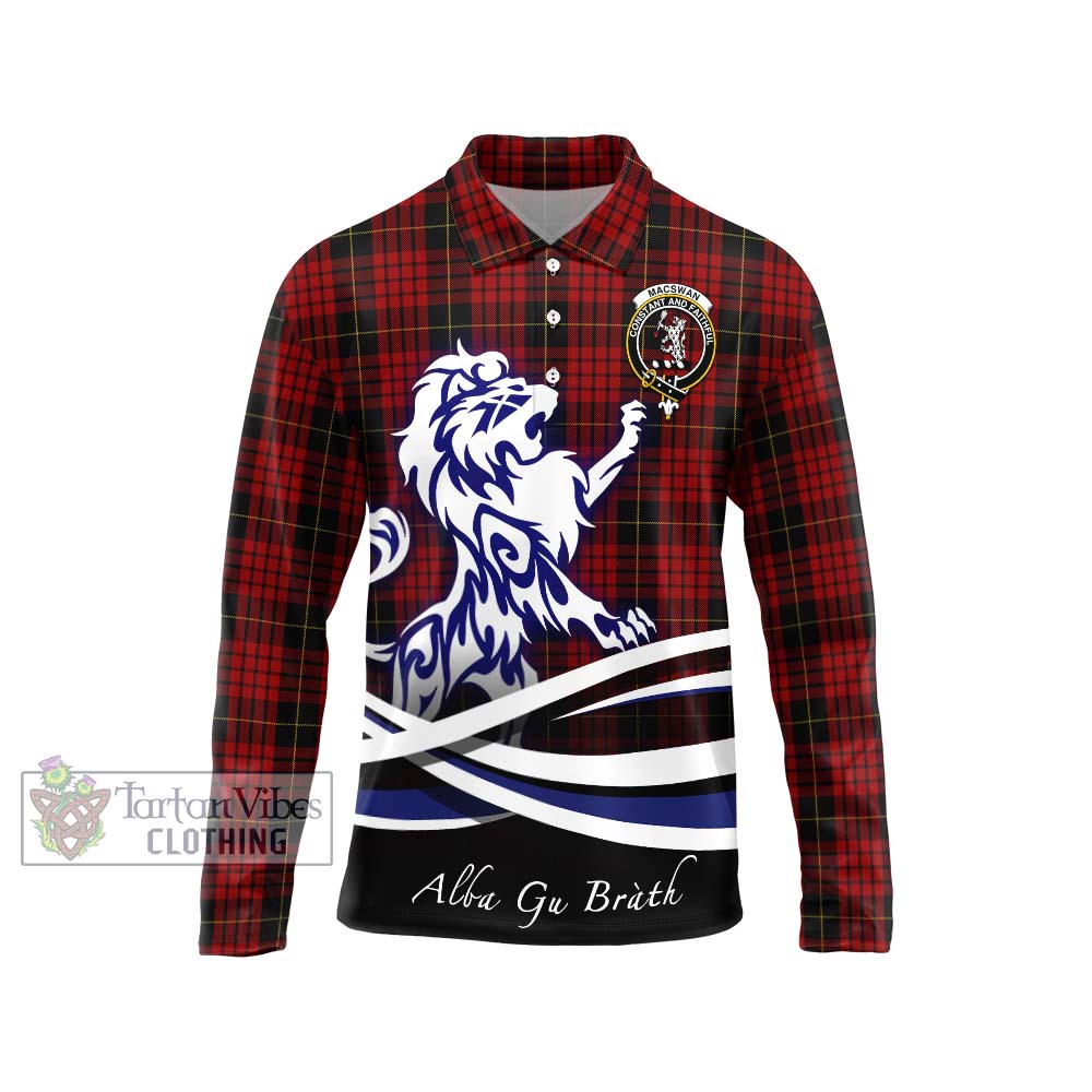 MacSwan Tartan Long Sleeve Polo Shirt with Alba Gu Brath Regal Lion Emblem Unisex - Tartan Vibes Clothing