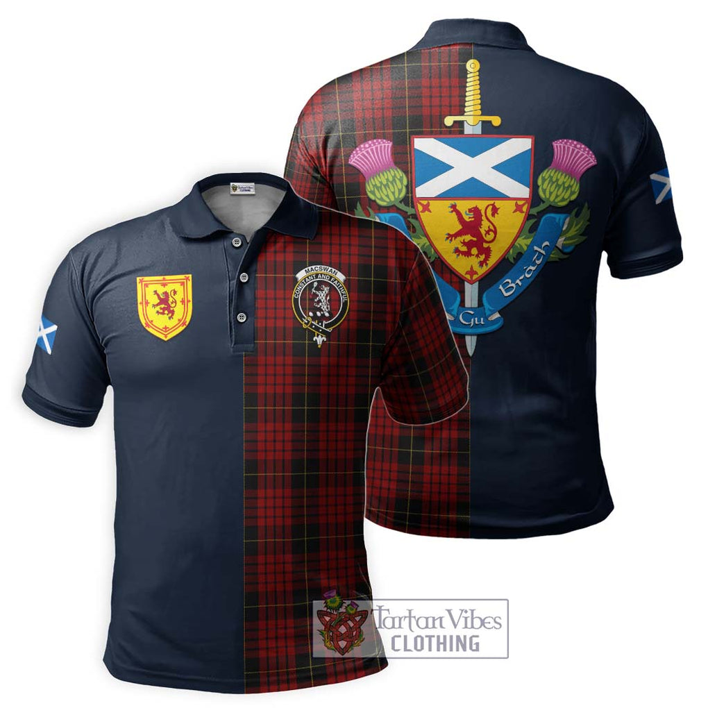 MacSwan Tartan Polo Shirt Alba with Scottish Lion Royal Arm Half Style Kid - Tartan Vibes Clothing