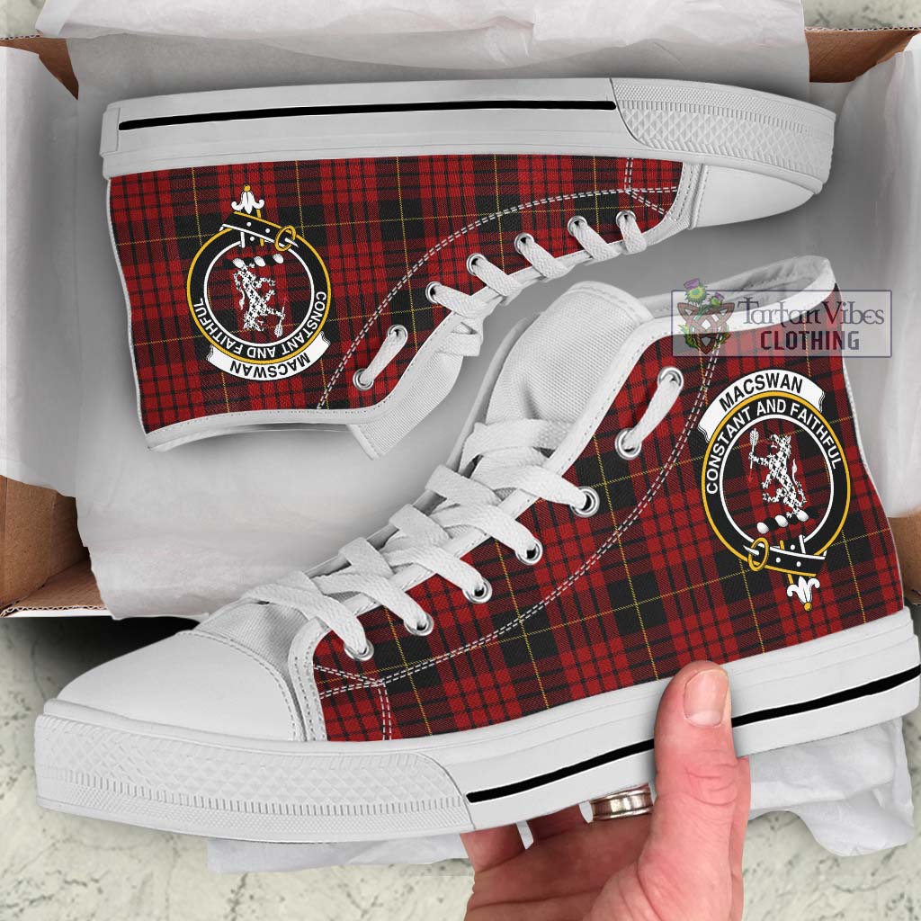 MacSwan Tartan High Top Shoes with Family Crest Kid High Top - White Sole - Tartan Vibes Clothing