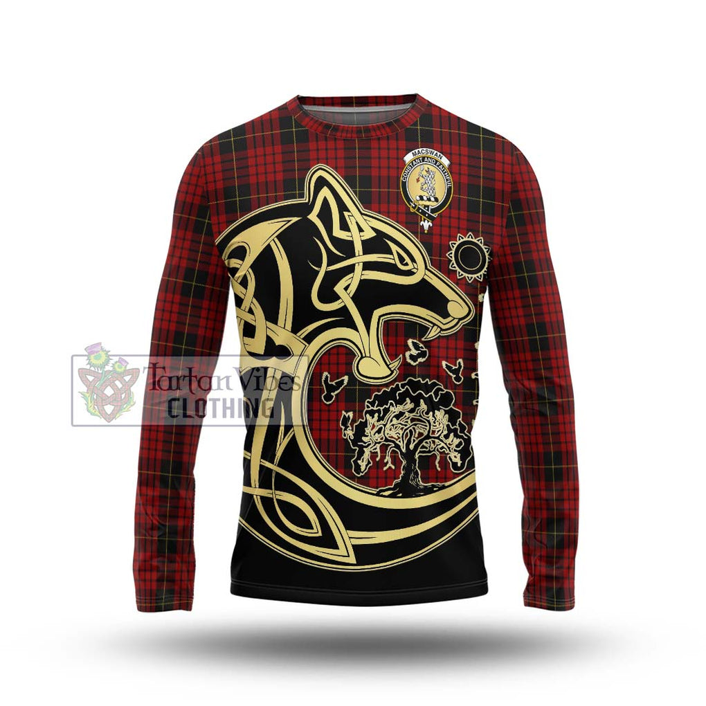 MacSwan Tartan Long Sleeve T-Shirt with Family Crest Celtic Wolf Style Unisex - Tartan Vibes Clothing