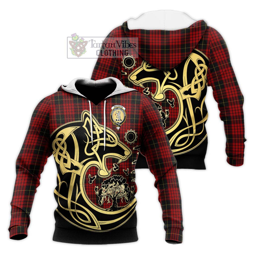MacSwan Tartan Knitted Hoodie with Family Crest Celtic Wolf Style Unisex Knitted Pullover Hoodie - Tartan Vibes Clothing