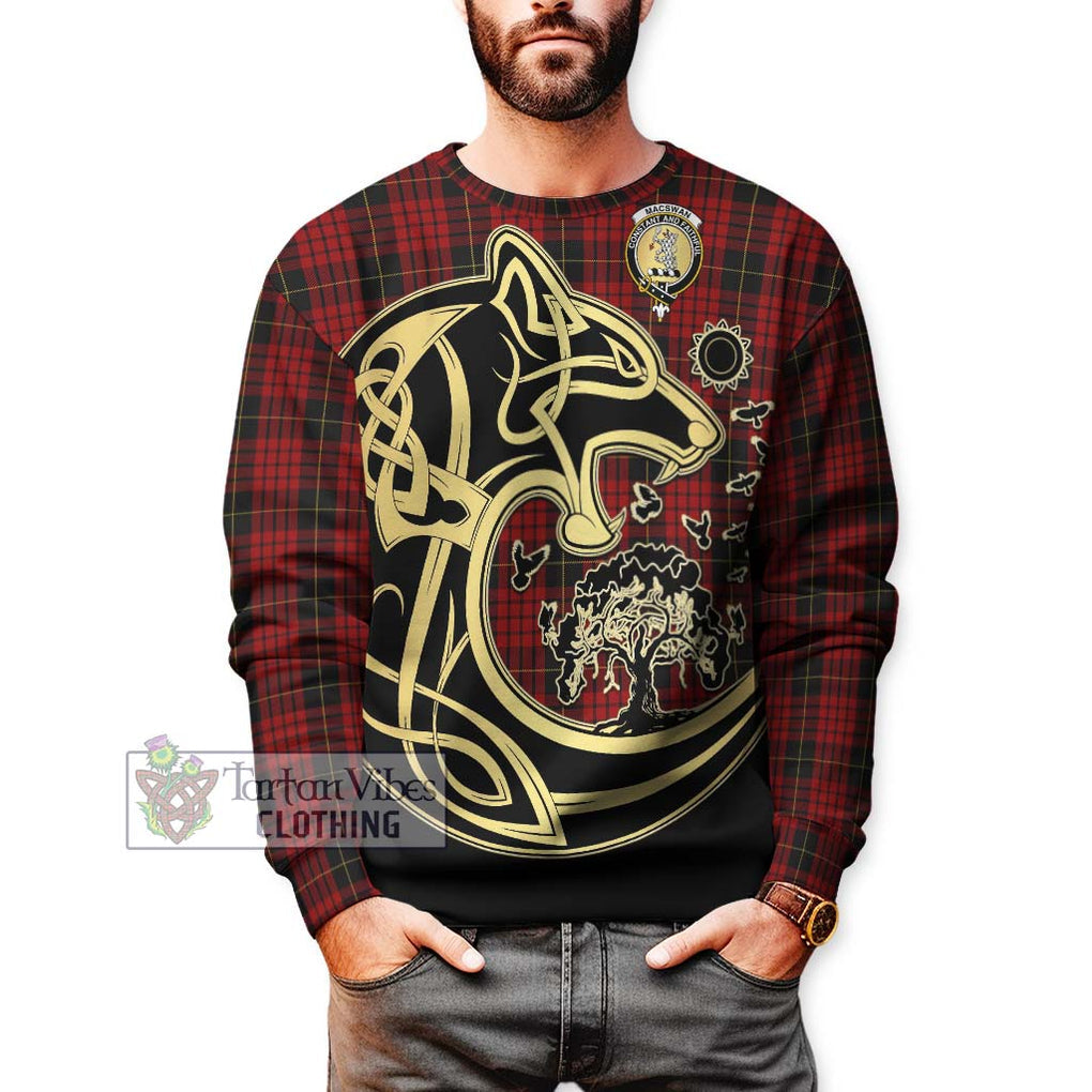 MacSwan Tartan Sweatshirt with Family Crest Celtic Wolf Style Unisex - Tartan Vibes Clothing