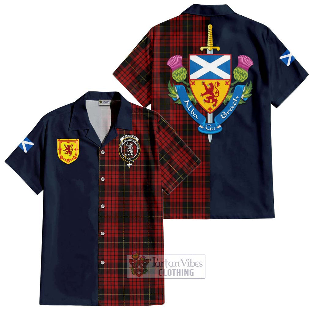 MacSwan Tartan Hawaiian Shirt Alba with Scottish Lion Royal Arm Half Style Kid - Tartan Vibes Clothing