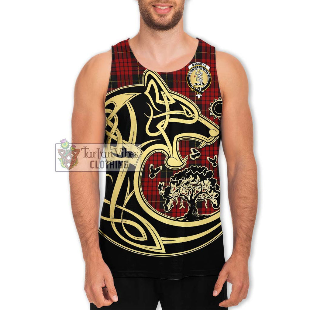 MacSwan Tartan Men's Tank Top with Family Crest Celtic Wolf Style Men - Tartan Vibes Clothing