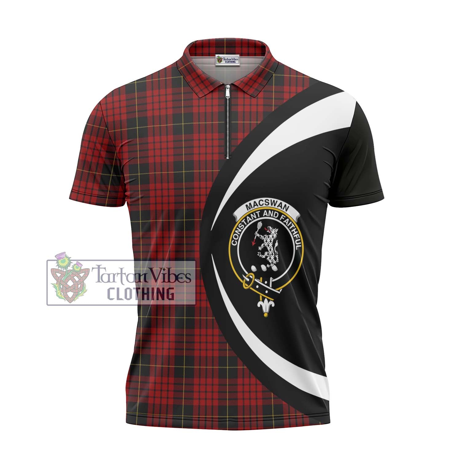 MacSwan Tartan Zipper Polo Shirt with Family Crest Circle Style - Tartan Vibes Clothing