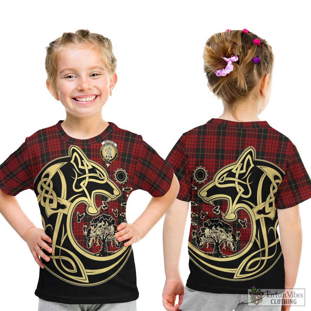 MacSwan Tartan Kid T-Shirt with Family Crest Celtic Wolf Style - Tartan Vibes Clothing