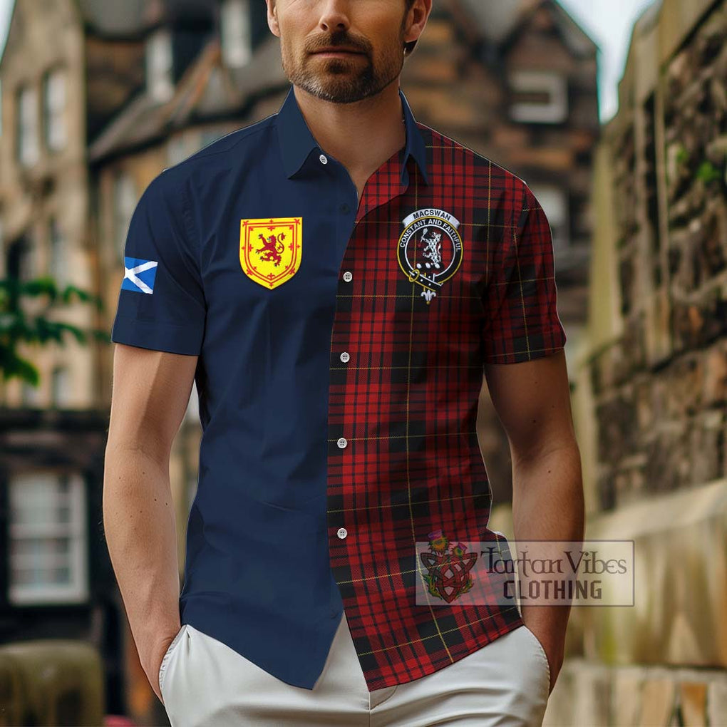 MacSwan Tartan Hawaiian Shirt Alba with Scottish Lion Royal Arm Half Style - Tartan Vibes Clothing