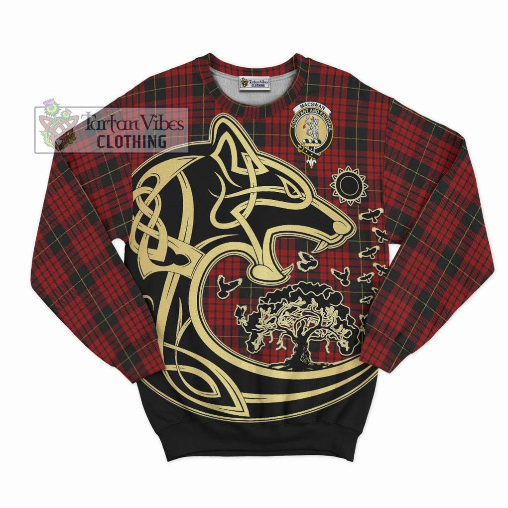 MacSwan Tartan Sweatshirt with Family Crest Celtic Wolf Style - Tartan Vibes Clothing