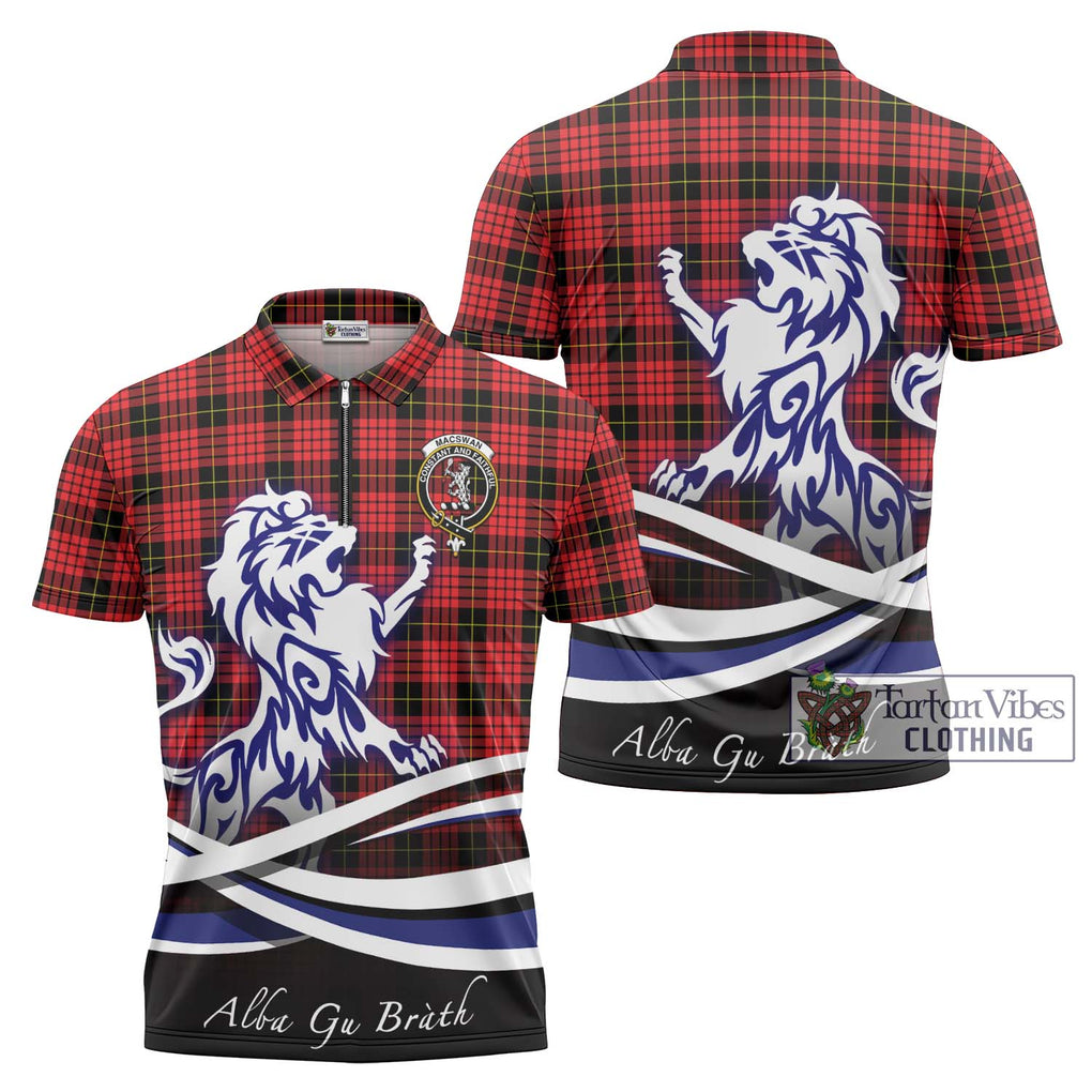 MacSwan Modern Tartan Zipper Polo Shirt with Alba Gu Brath Regal Lion Emblem Unisex - Tartan Vibes Clothing