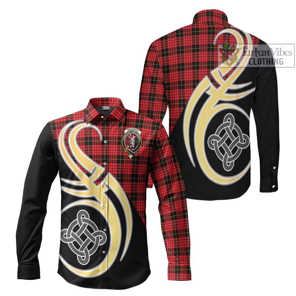MacSwan Modern Tartan Long Sleeve Button Shirt with Family Crest and Celtic Symbol Style Men's Shirt S - Tartan Vibes Clothing