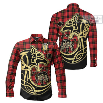 MacSwan Modern Tartan Long Sleeve Button Shirt with Family Crest Celtic Wolf Style Men's Shirt S - Tartan Vibes Clothing